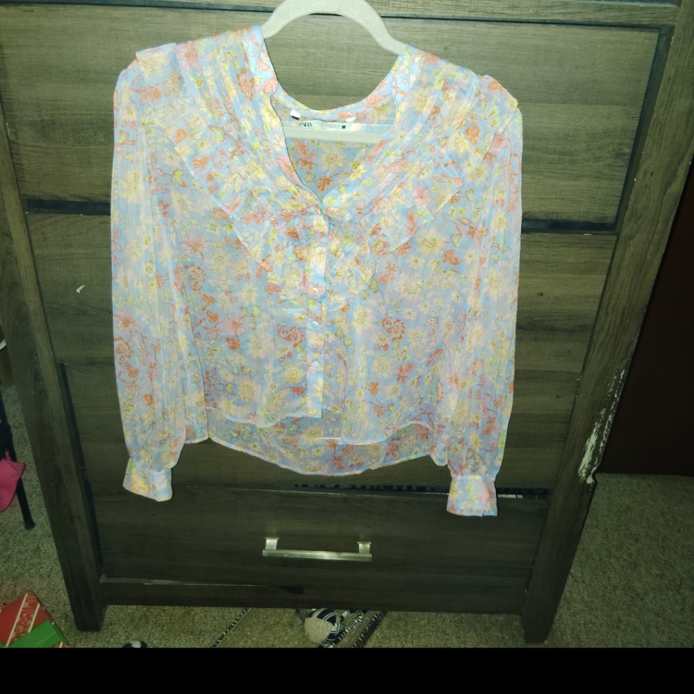 ZARA multicolored Floral Sheer Blouse - Medium